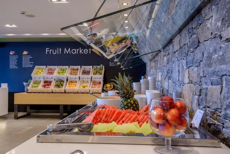 Blue sea beach food market