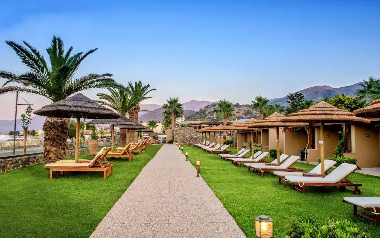 Blue sea beach sunbeds